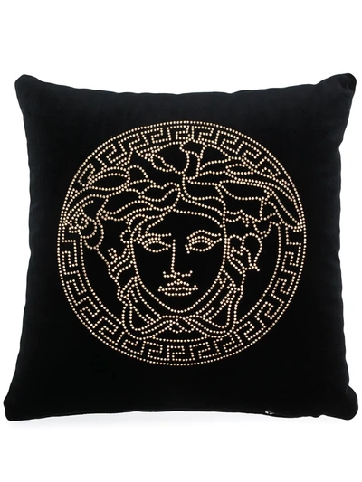 Versace Medusa Studs Velvet Pillow, 18"sq. In Black