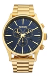 Nixon 'the Sentry' Chronograph Bracelet Watch, 42mm In Gold/blue Sunray