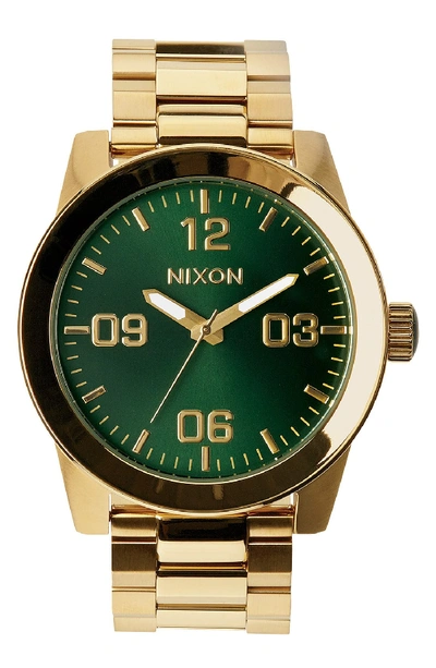 Nixon The Corporal Sunray Dial Watch, 48mm In Gold/ Green