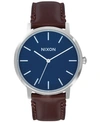Nixon Porter Round Leather Strap Watch, 40mm In Navy/brown