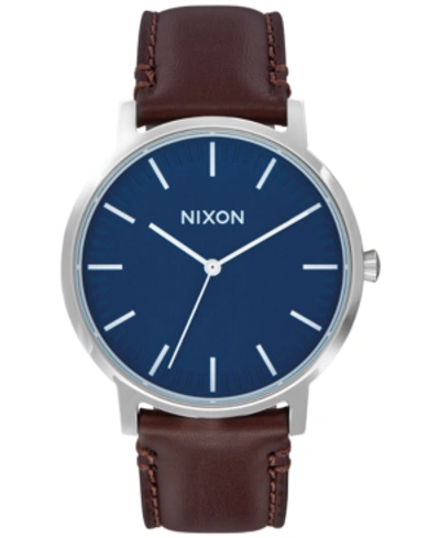 Nixon Porter Round Leather Strap Watch, 40mm In Navy/brown