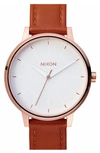 Nixon 'the Kensington' Leather Strap Watch, 37mm In Brown/ Rose Gold/ White