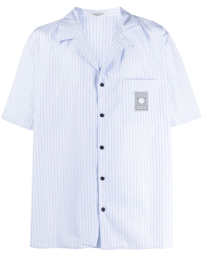 Valentino Logo-label Striped Bowling Shirt In Blue