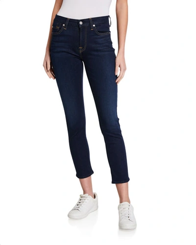 7 For All Mankind Skinny Ankle Jeans With Step Hem In Dark Riverside In Blue