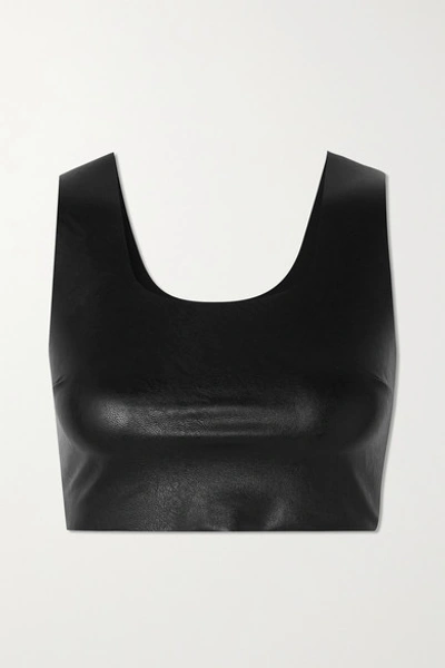 Commando Cropped Faux Stretch-leather Top In Black