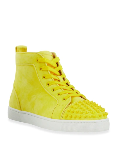 Christian Louboutin Men's Lou Spikes Orlato High-top Sneakers In Yellow