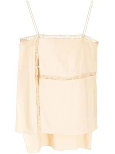 Chloé Lace Paneled Crepe High-low Cami In Dark Beige