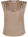 Frame Padded-shoulder V-neck Tee In Desert
