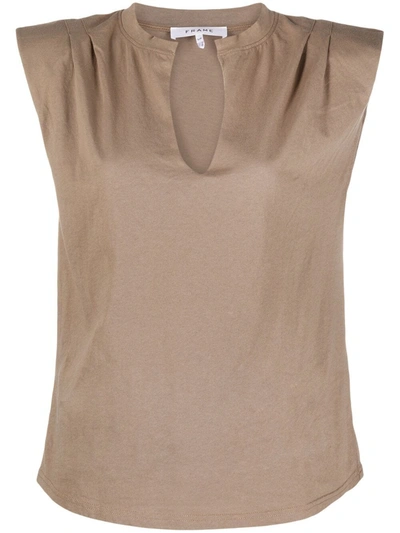 Frame Padded-shoulder V-neck Tee In Neutrals