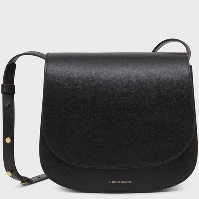 Mansur Gavriel Classic Textured Saddle Shoulder Bag In Black