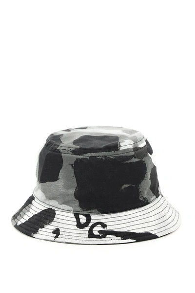 Dolce & Gabbana Camouflage Dg Bucket Hat In Grey,black