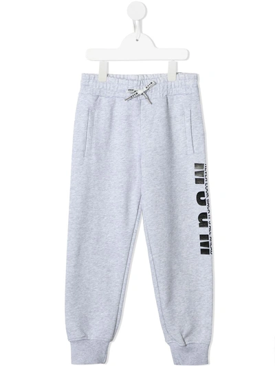 Msgm Kids' Logo Print Track Pants In Grey