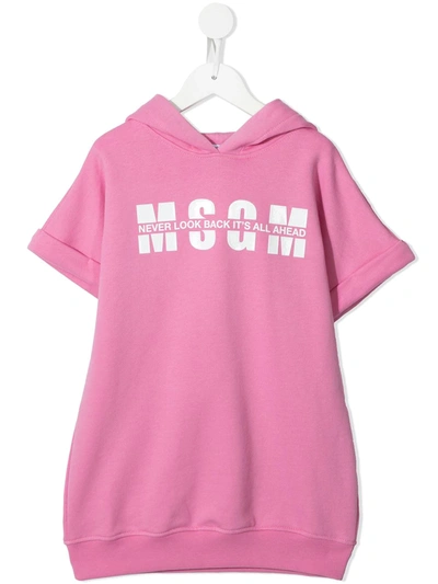 Msgm Teen Logo Print Hooded Dress In Pink