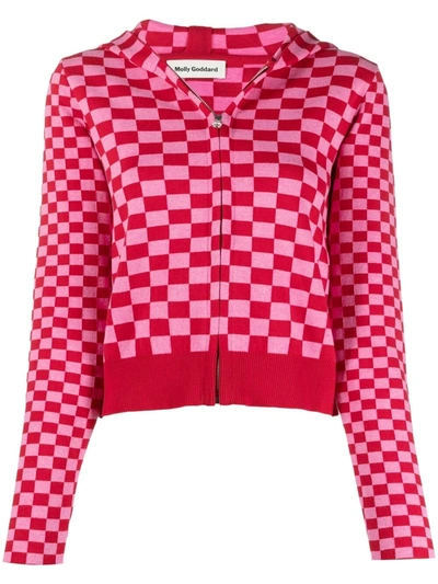 Molly Goddard Owen Checkerboard Jacquard Sweater Hoodie In Pink