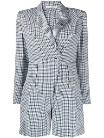 Philosophy Di Lorenzo Serafini Double-breasted Houndstooth Cotton Playsuit  In Blue | ModeSens