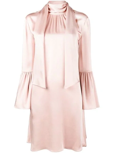 Fendi Pleat-side Tie-neck Satin Mini Dress In Pink