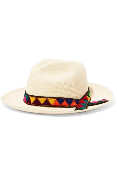 Sensi Studio Embroidered Toquilla Straw Panama Hat In White