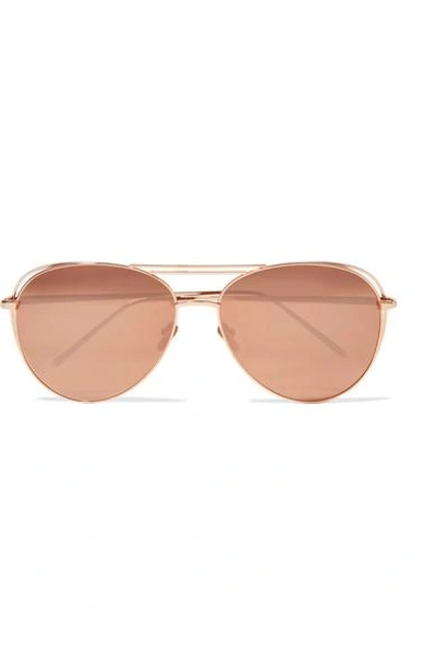 Linda Farrow Aviator-style Rose Gold-plated Mirrored Sunglasses