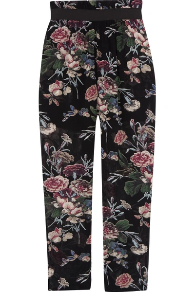 Ganni Ruffle-trimmed Printed Crepe Tapered Pants