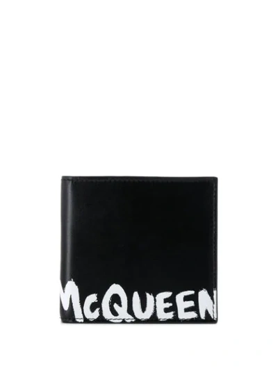 Alexander Mcqueen Bi-fold Wallet Graffiti Logo In Black White (black)