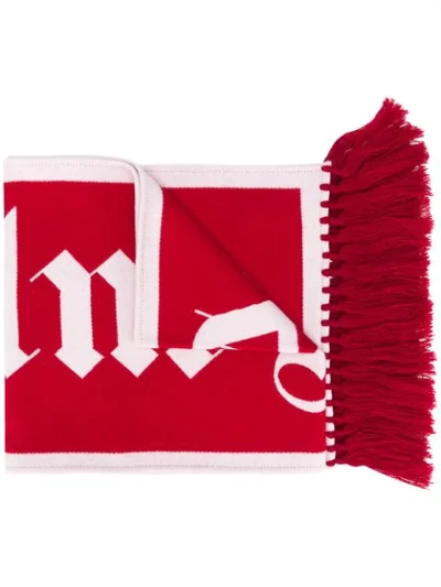 Palm Angels Logo Knitted Scarf In Red