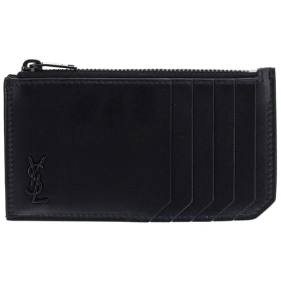 Saint Laurent Men's Genuine Leather Credit Card Case Holder Wallet In Black