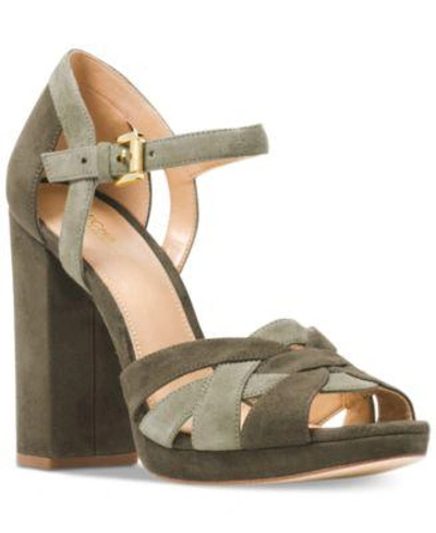 Michael Kors Michael  Annaliese Platform Sandals In Olive/ Sage