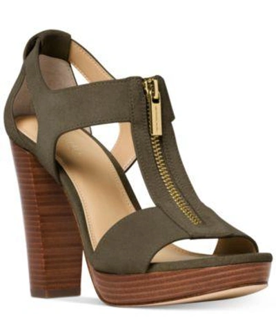 Michael Kors Michael Berkley T-strap Platform Dress Sandals In Olive |  ModeSens