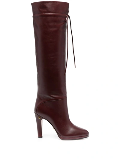 Gucci High Heels Boots In Bordeaux Leather