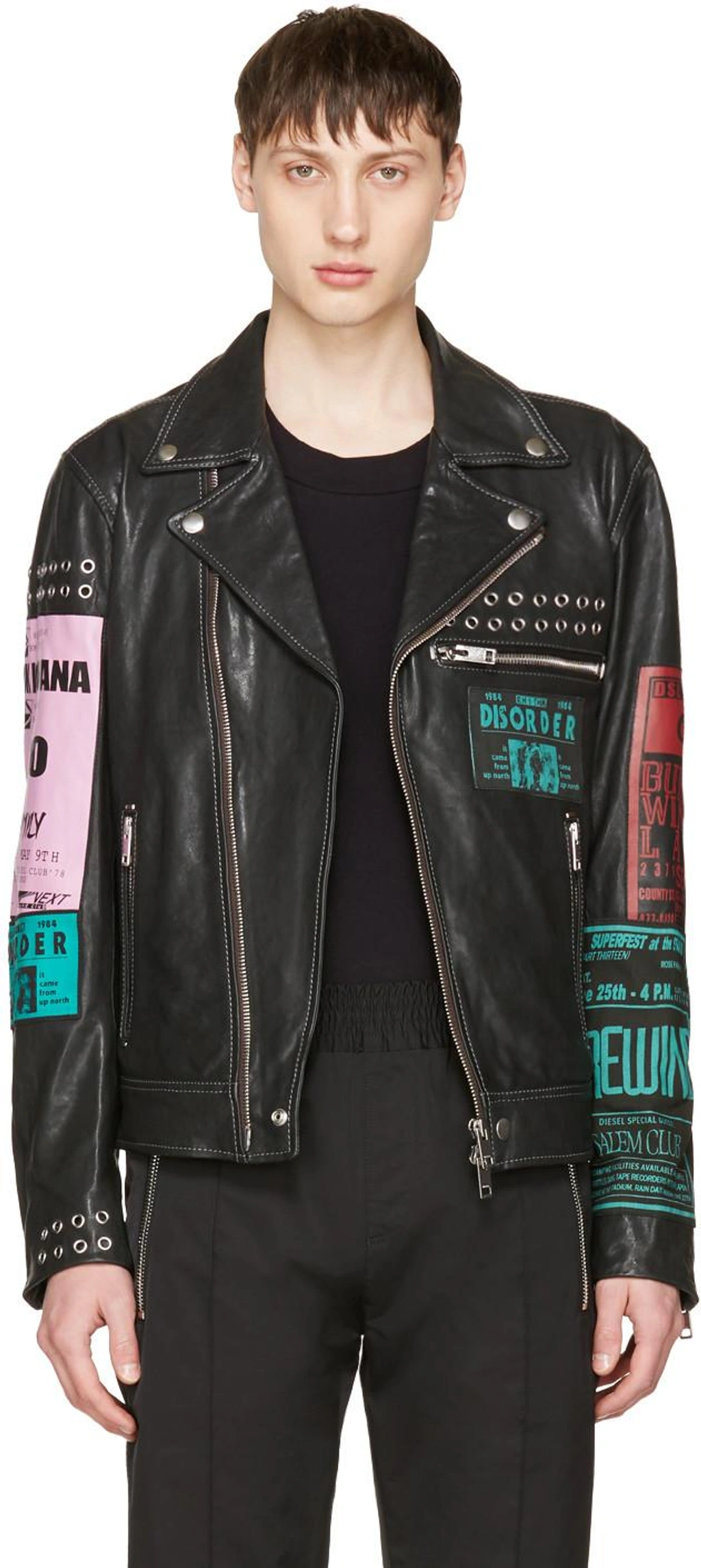 ジャケット・アウター EH Multi Patches Leather Jacket Diesel Leather Biker Jacket W/ Patches & Studs In Black | ModeSens