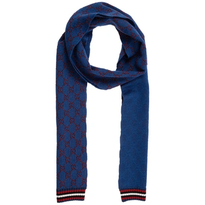 Gucci Gg Knit Scarf In Blue