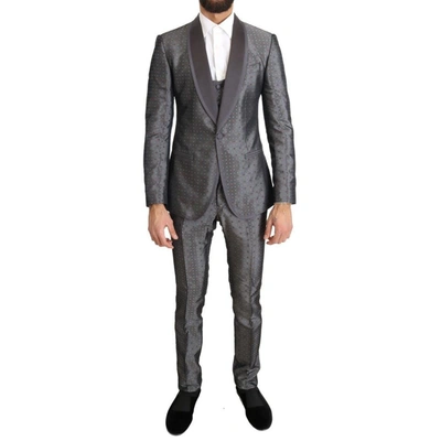 Dolce & Gabbana Silver Silk Baroque Single Breasted Suit