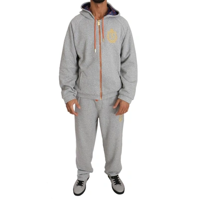 Billionaire Italian Couture Hooded Neck Full Zip Cotton Sweater And Pants In Gray