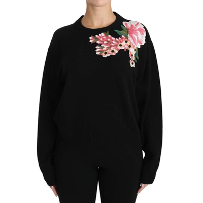 Dolce & Gabbana Black Cashmere Wool Floral Top Sweater