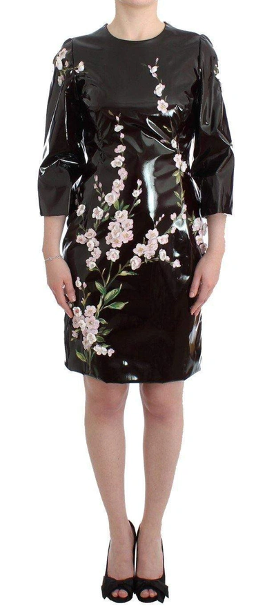Dolce & Gabbana Black Patent Floral Handpainted Dress