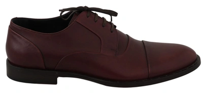 Dolce & Gabbana Red Bordeaux Leather Derby Formal Shoes