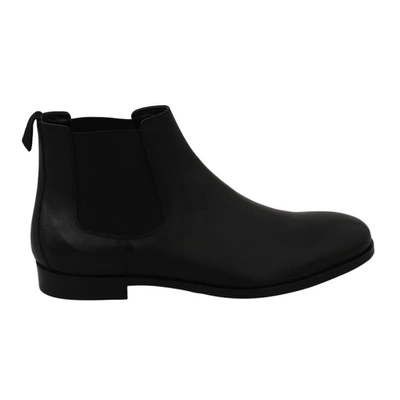 Dolce & Gabbana Black Leather Stretch Band Boots Derby Shoes