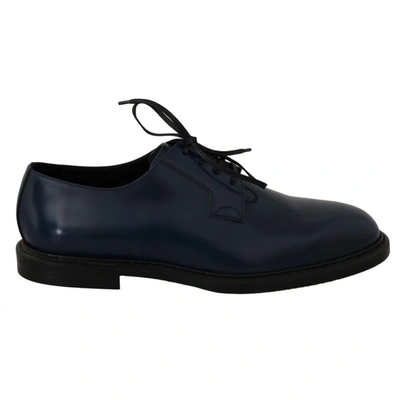 Dolce & Gabbana Blue Leather Marsala Derby Formal Shoes