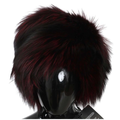 Dolce & Gabbana Maroon Black Silver Fox Fur Winter Hat