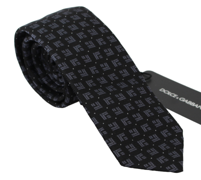 Dolce & Gabbana Black 100% Silk Printed Wide Necktie Men Tie