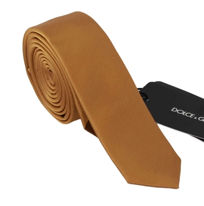 Dolce & Gabbana Solid Brown 100% Silk Wide Necktie Men Tie