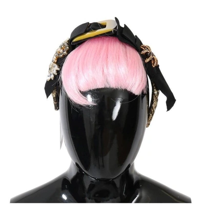 Dolce & Gabbana Pink Hair Sicily Crystal Headband In Black
