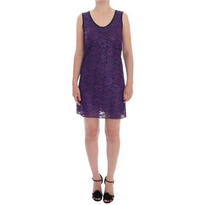 Dolce & Gabbana Purple Floral Lace Short Mini Shift Dress