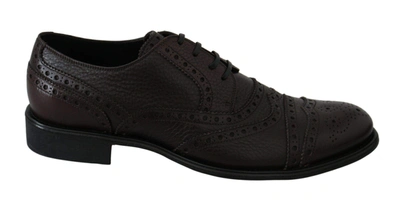 Dolce & Gabbana Brown Leather Brogue Derby Dress Shoes In Black
