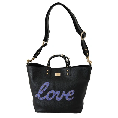 Dolce & Gabbana Black Leather Love Beatrice Shoulder Tote Handbag