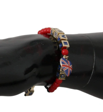 Dolce & Gabbana Blue And Red Beaded Dg Loves London Flag Branded Bracelet