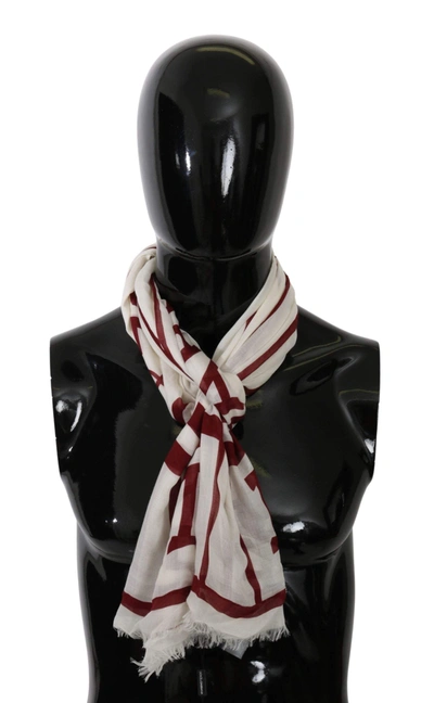 Dolce & Gabbana White Modal Red Printed Wrap Shawl Scarf