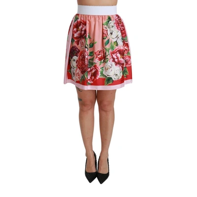 Dolce & Gabbana Silk Pink Floral High Waist A-line Mini Skirt