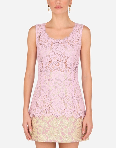 Dolce & Gabbana Pink Lace Sleeveless Tank Blouse Cotton Top In Lilac