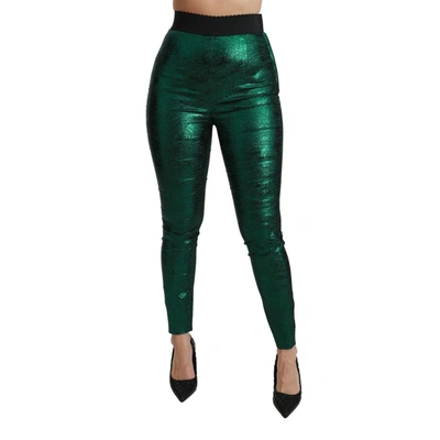 Dolce & Gabbana Green Jacquard High Waist Legging Stretch  Pants